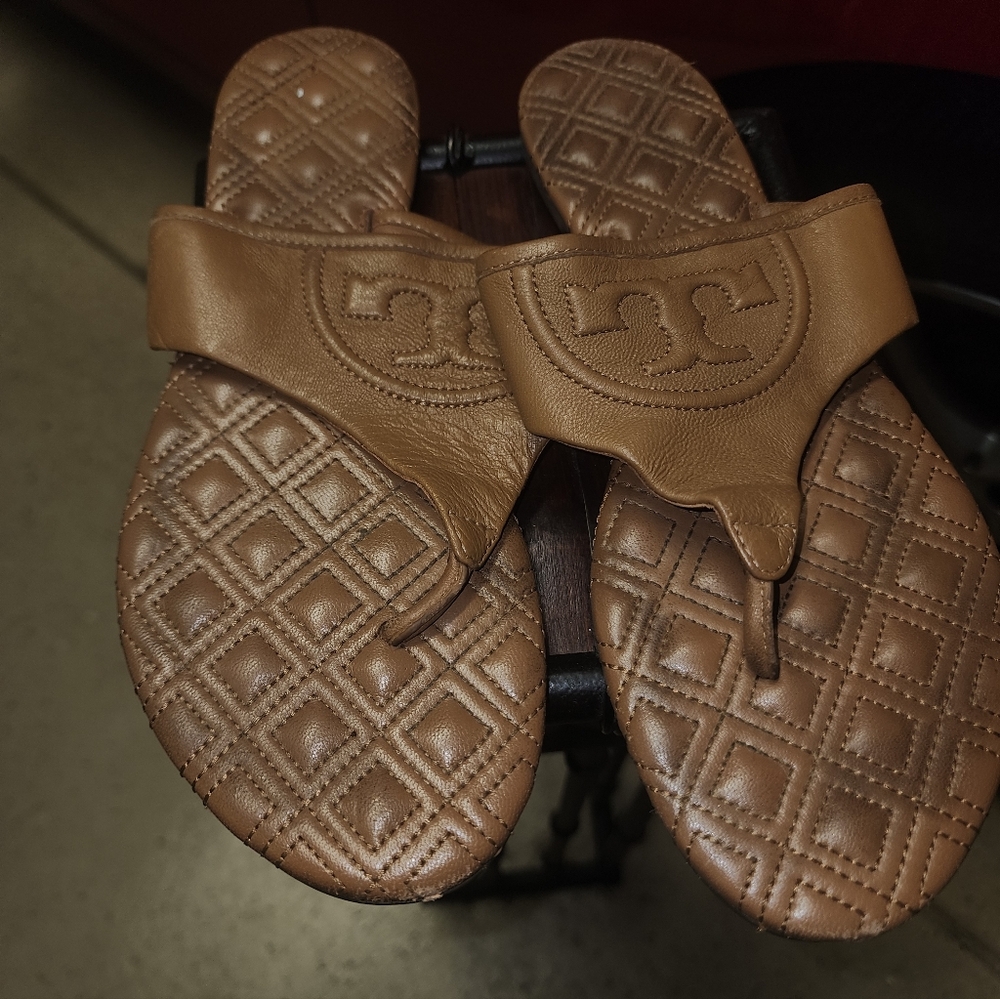 Tory Burch Brown Quilted Leather Sandals
